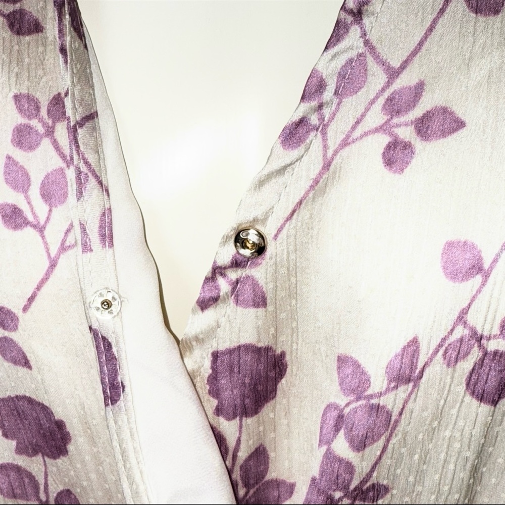 👗🌸 BISHOP + YOUNG Floral Wrap Midi Dress Lavender Ivory Long Sleeve l Sz M - Picture 6 of 9